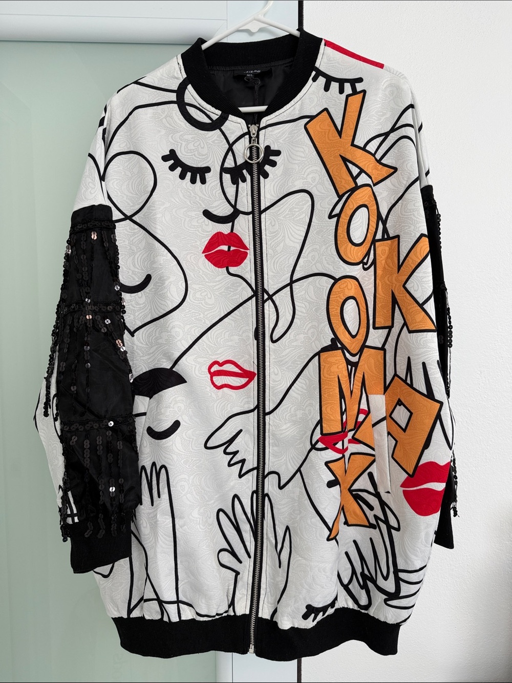 Women's White and Black Bomber Jacket